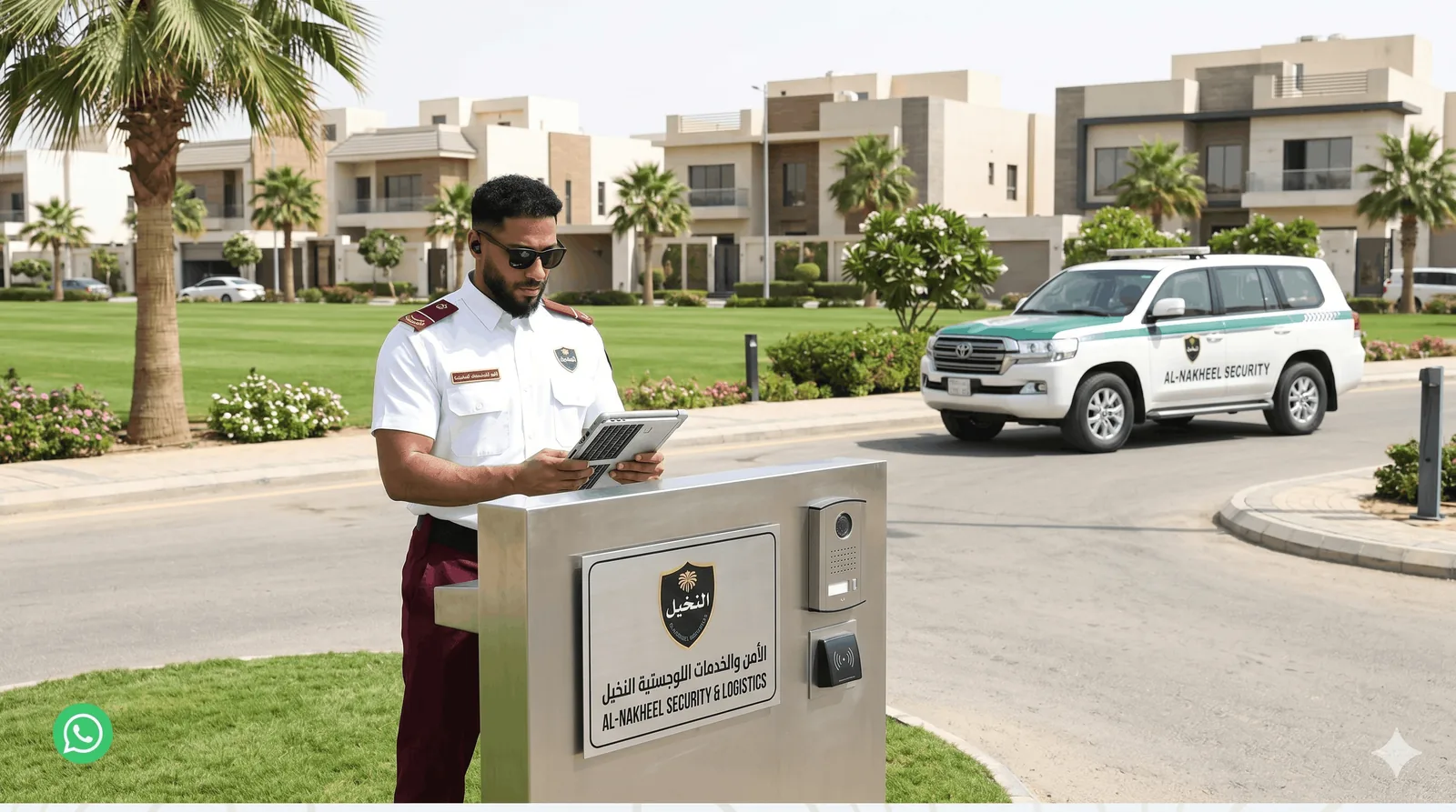 Guard at the gatehouse of a Saudi residential compound