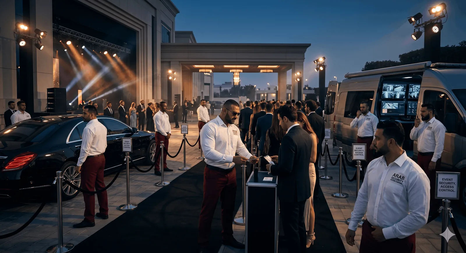 Event security guards managing crowd flow and access control