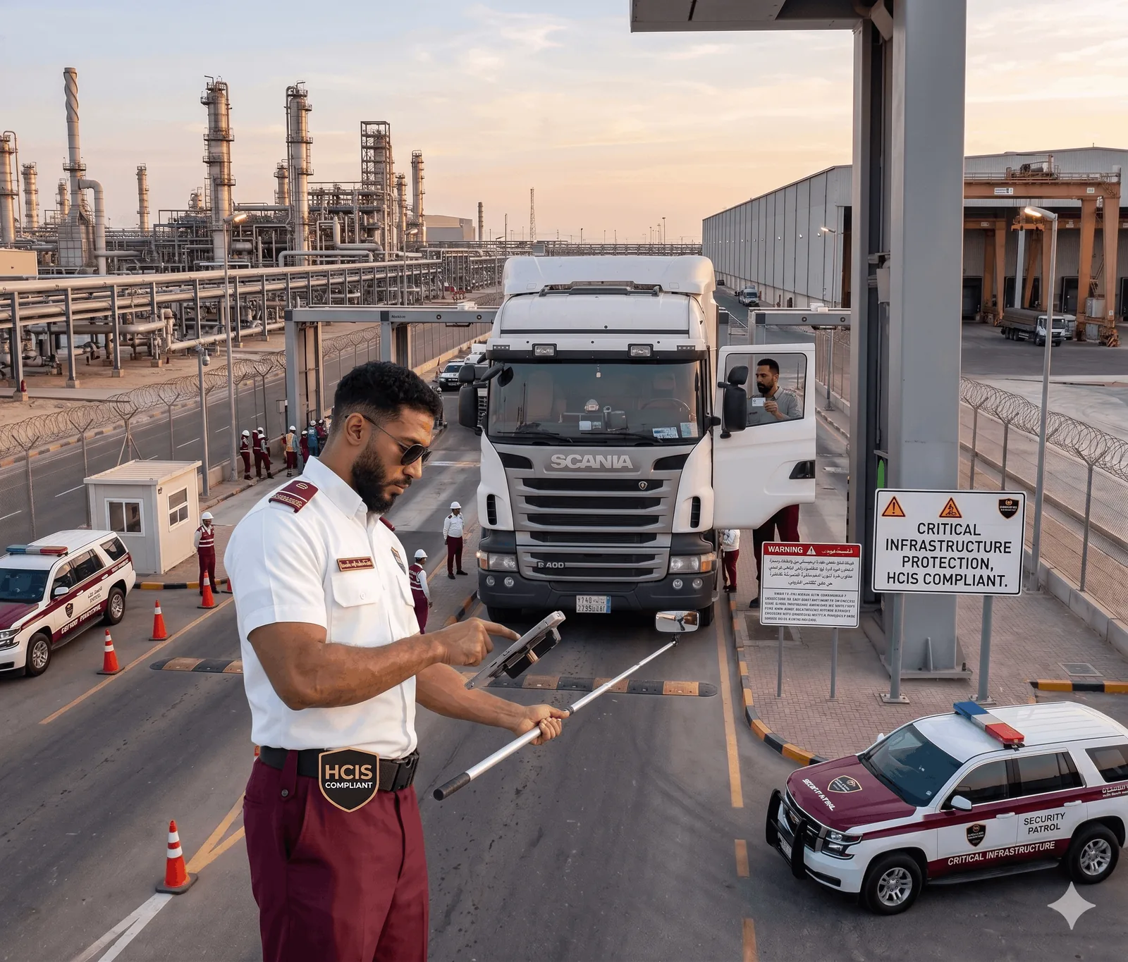 Construction site security guard controlling contractor access
