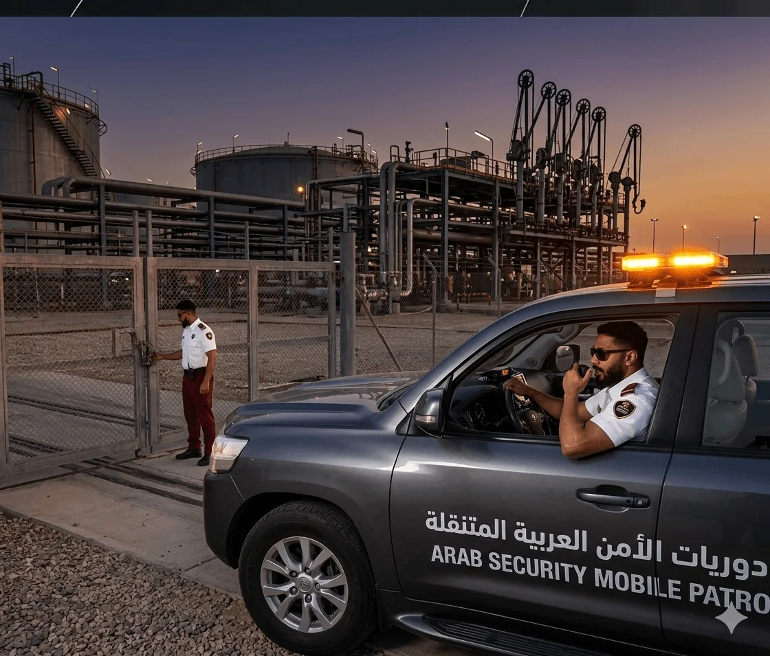 Mobile patrol security vehicle covering a site perimeter in Saudi Arabia
