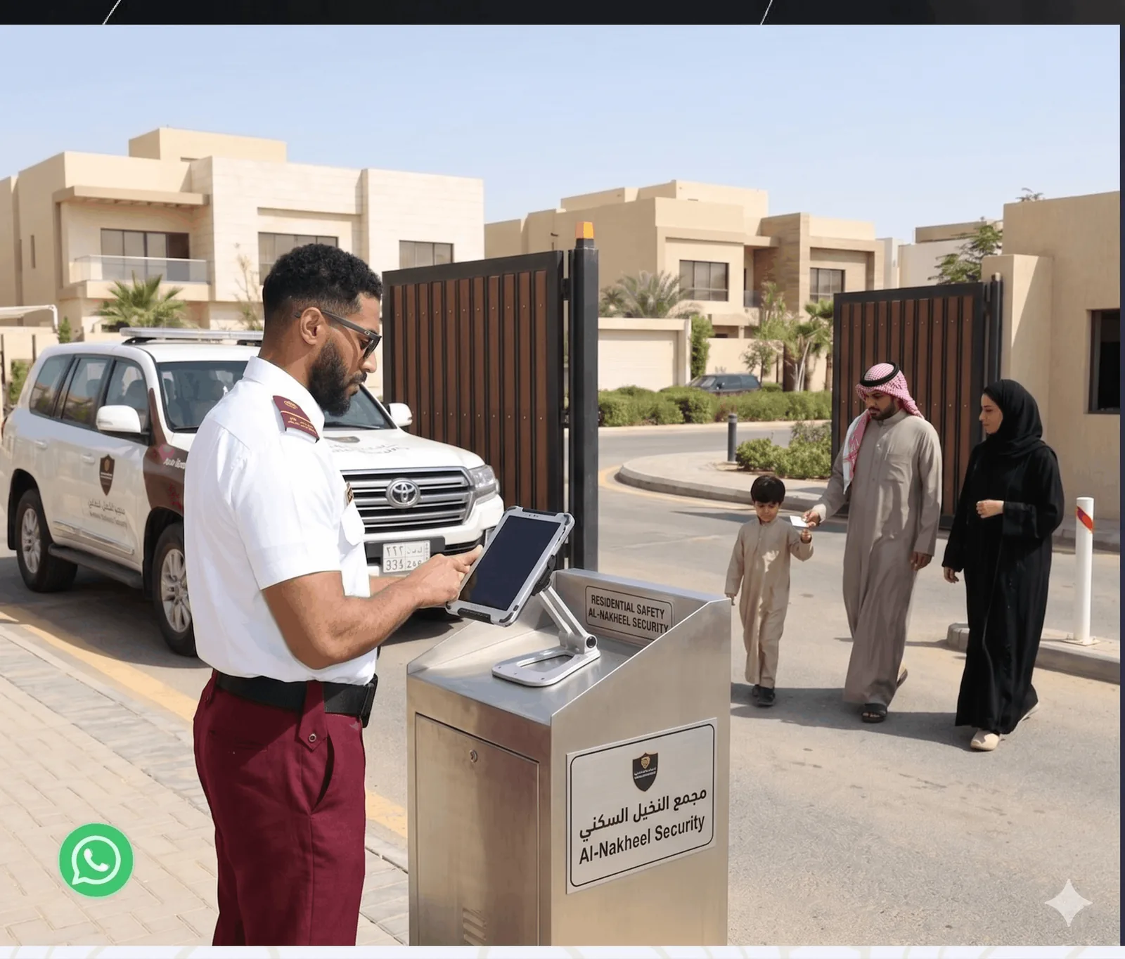 Residential security guard patrolling a gated community