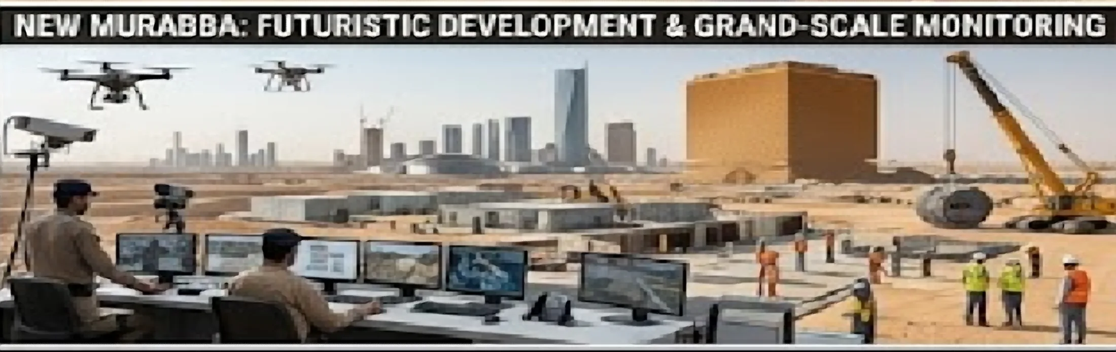 غرفة تحكم أمنية بعدة شاشات مراقبة لموقع إنشاء نيو مربع